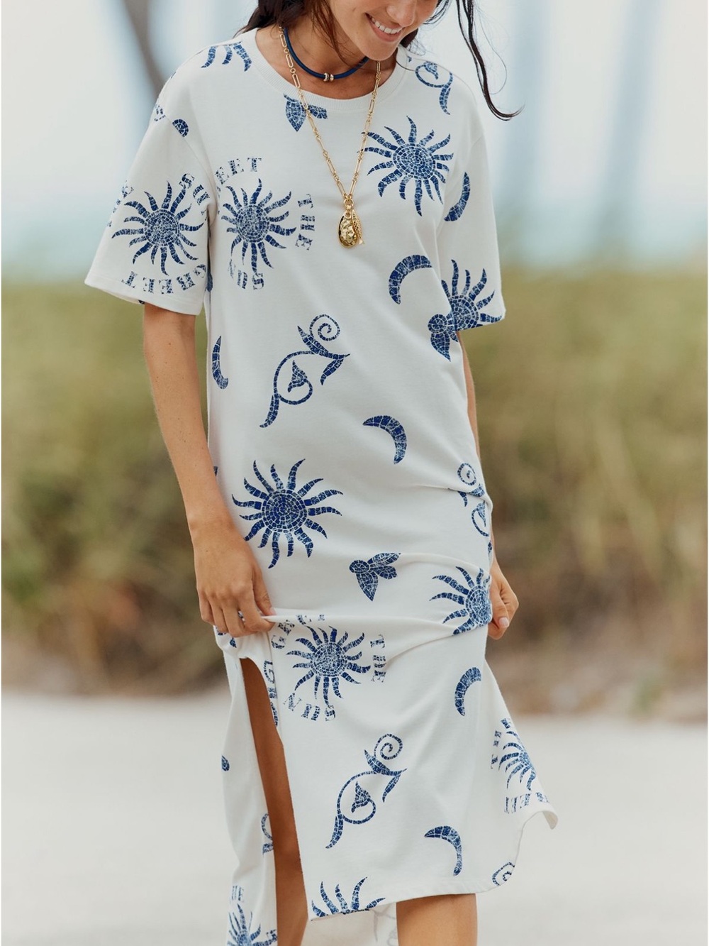 Anthropologie Celandine Graphic Print Maxi T-Shirt Dress NWT M
